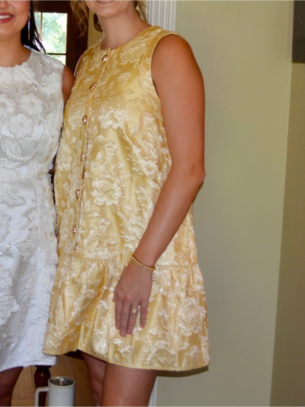 Red Dress Boutique Yellow Floral Brocade Mini Dress